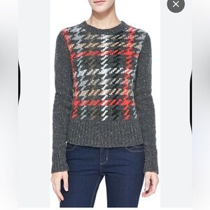 Autumn Cashmere 100% Cashmere Plaid Crew Neck Pullover Sweater - Medium